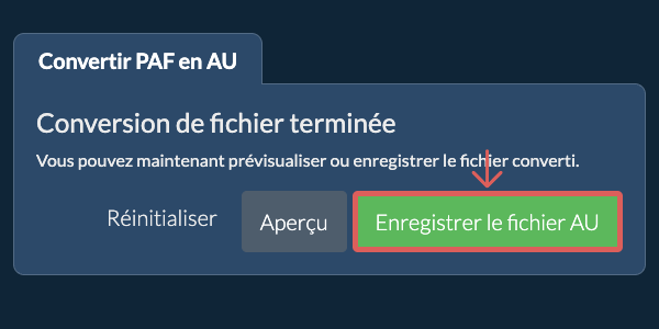 Enregistrer le fichier AU Convertir en AU