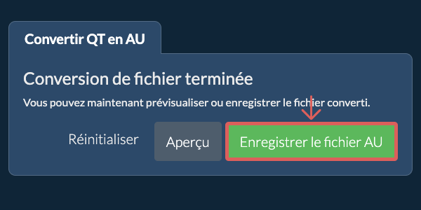 Enregistrer le fichier AU Convertir en AU