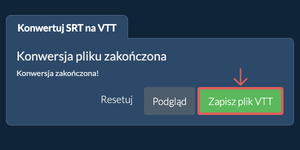Zapisz plik VTT Konwertuj na VTT