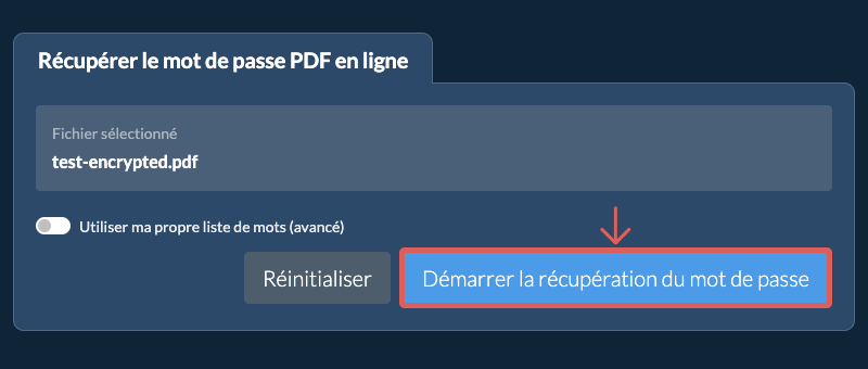 Démarrer la récupération