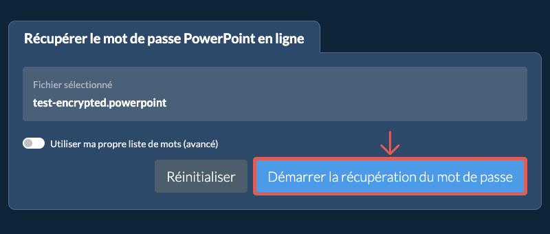Démarrer la récupération