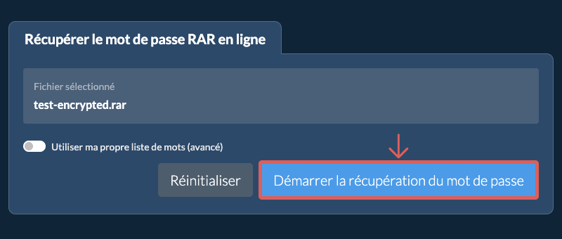 Démarrer la récupération