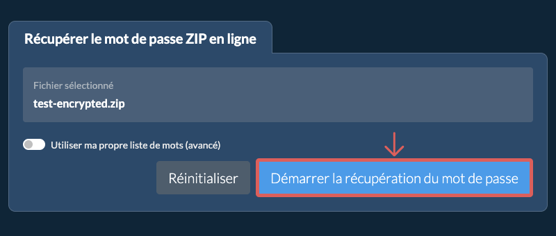 Démarrer la récupération