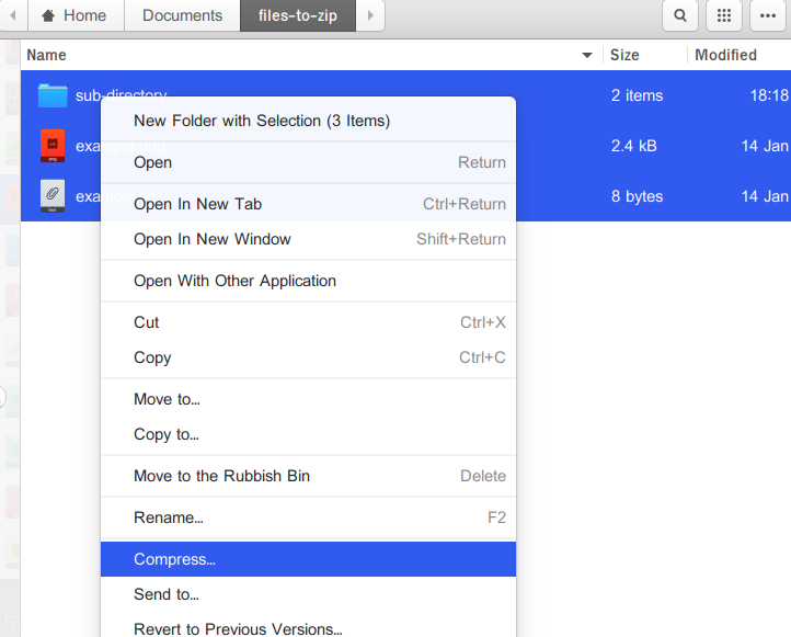 Compress files in ubuntu