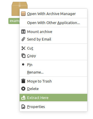 Extract zip file in mint linux GUI