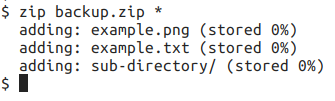 zip command output