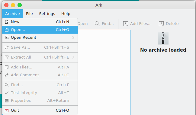 Open zip file with Ark
