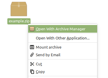 Open zip file with archive mananger