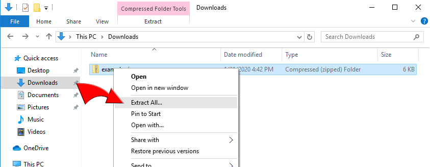 Unzip file to different directory